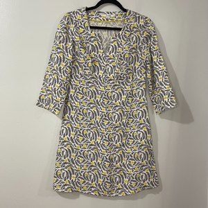 BODEN 100% Linen 3/4 Length Sleeve Shift Dress / White, Yellow, Black / 4